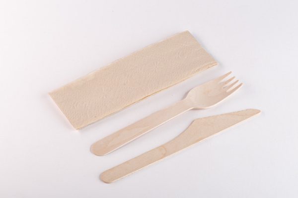 set cubierto madera cuchillo tenedor y servilleta - Imagen 2